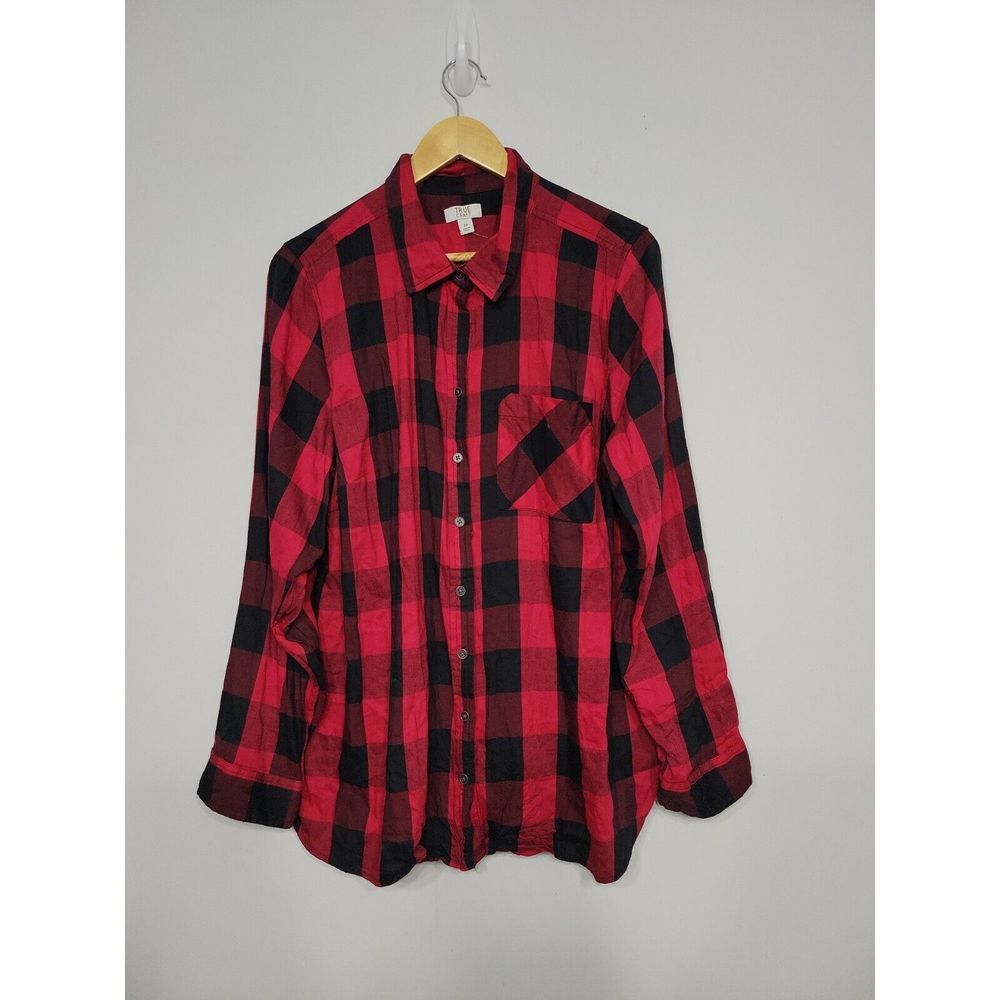 True Craft Women's Top‎ Size 2X Plaid Button-up Red